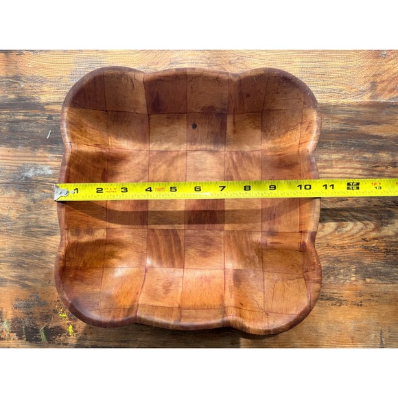 MCM Vintage Woven Wood Salad Bowls Set of 2 Square Serving Rustic Decor - Picture 3 of 5